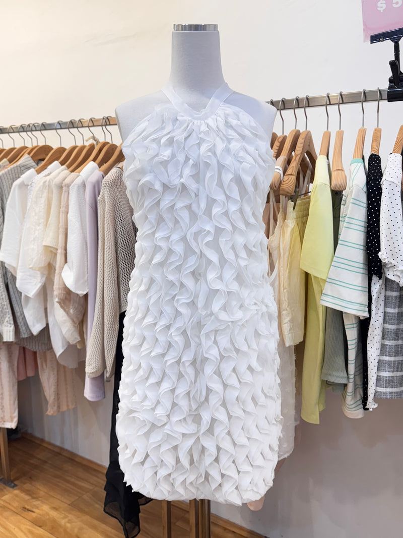 White Ruffe Texture Dress