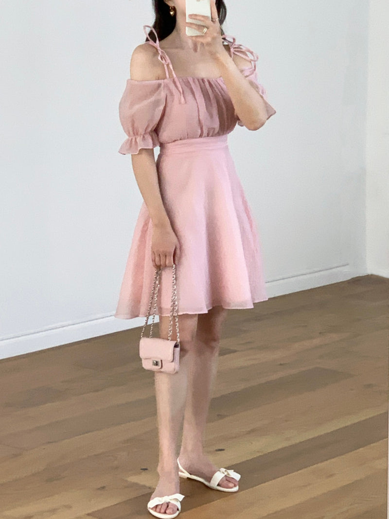 Off-shoulders pink love mini dress