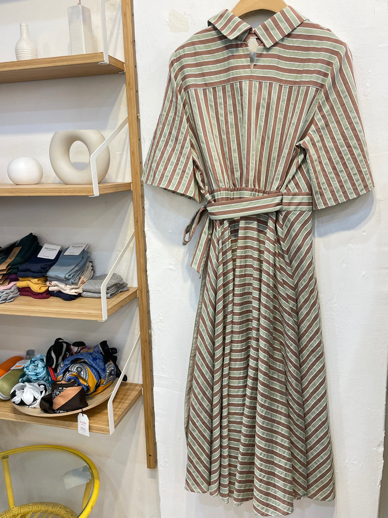 Green and Brown Striped Dress