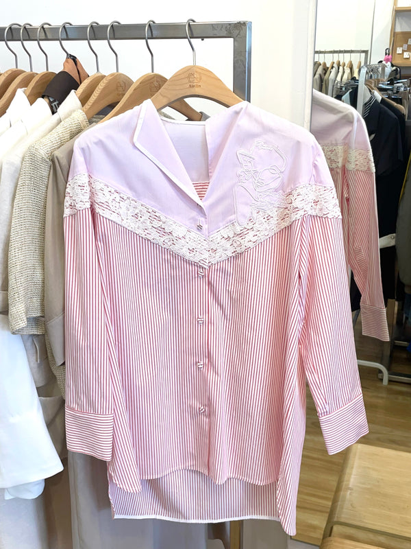 Pink Rose Twist Lace Shirt