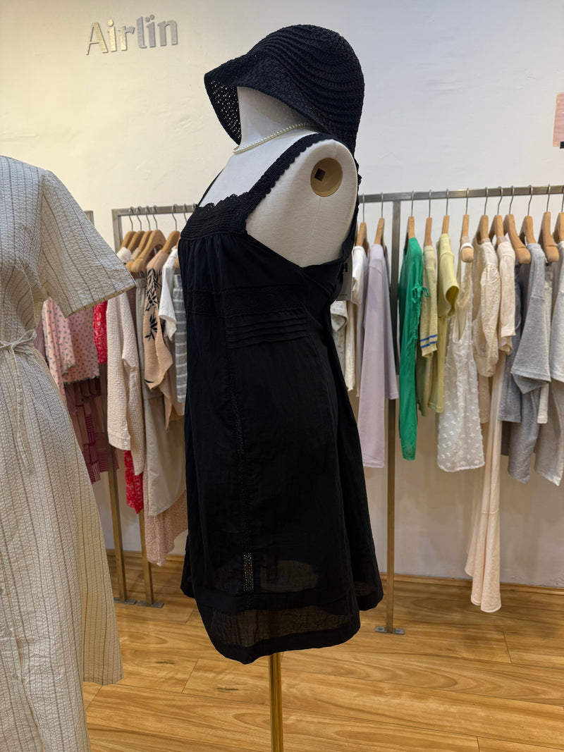 Black Lace Trim Midi Slip Dress