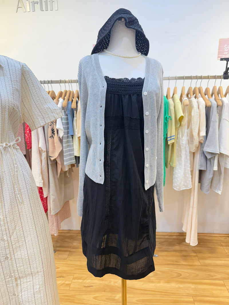 Black Lace Trim Midi Slip Dress