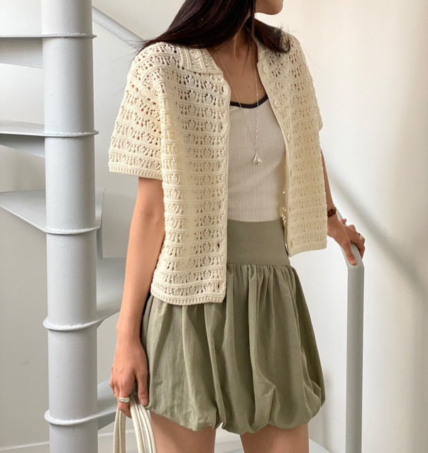 Short-Sleeve Knit Hollow-Out Shirt