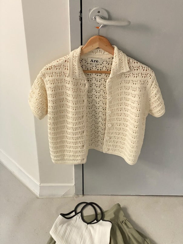 Short-Sleeve Knit Hollow-Out Shirt