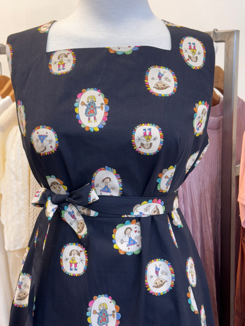 Black Cartoon Painting Sleeveless Pattern Dress