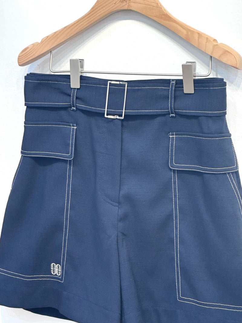 Belted denim shorts