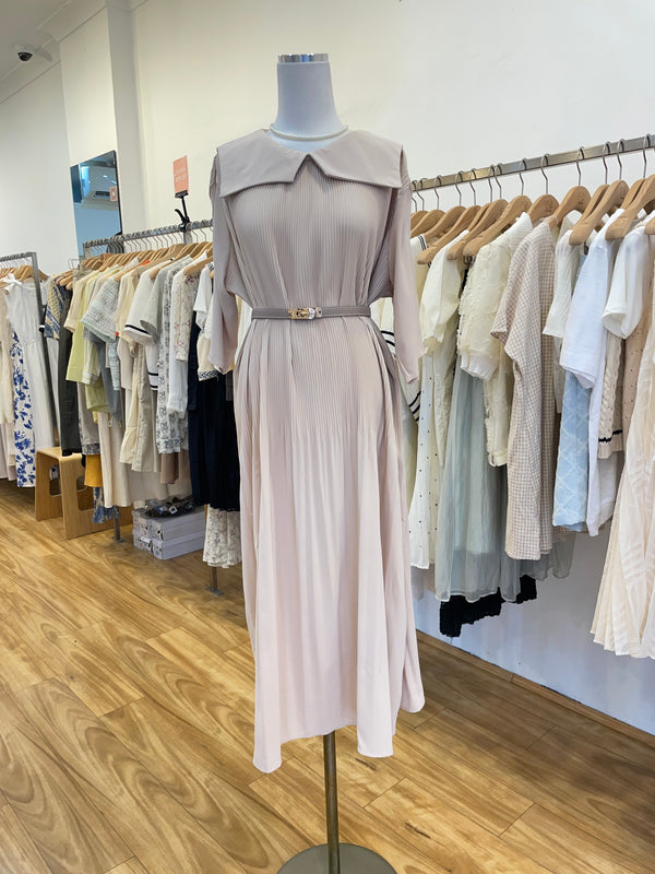 Beige Long Pleated Oversized dress