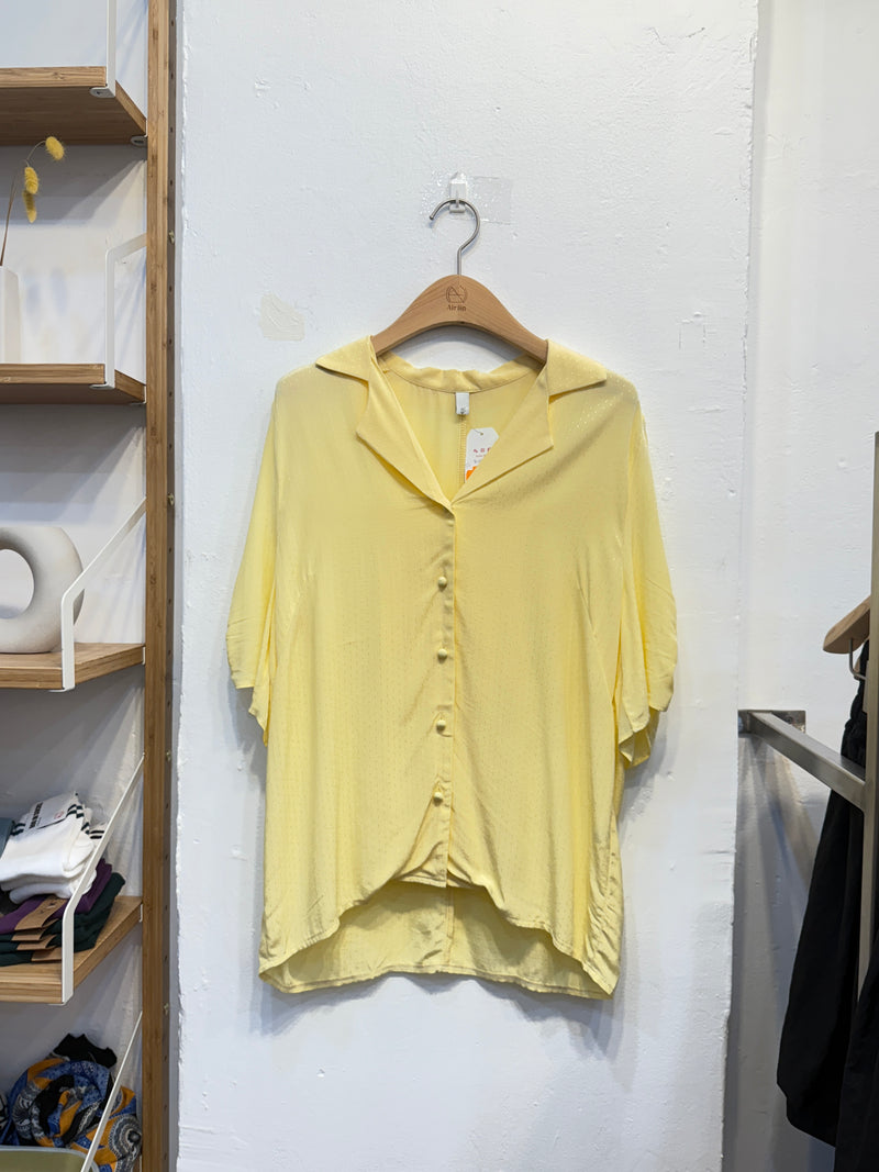 Yellow Short Sleeve Shirt with Ruched Cuffs