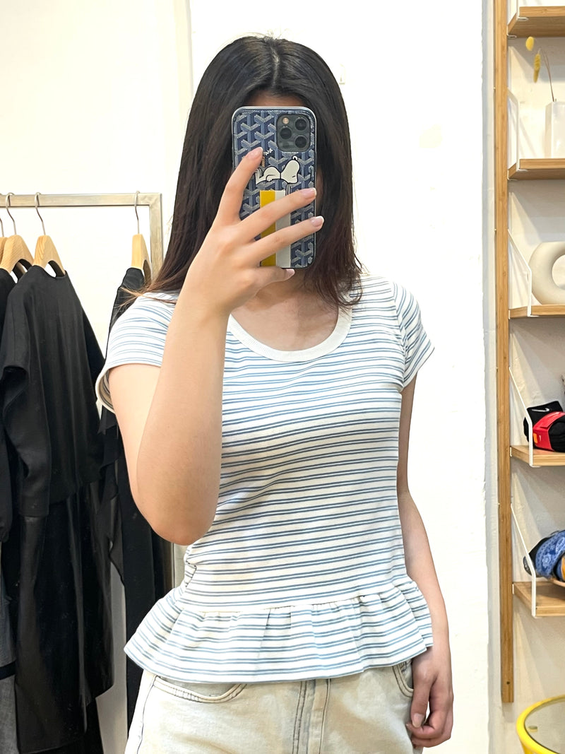 Ruffle-Hem Striped Tee