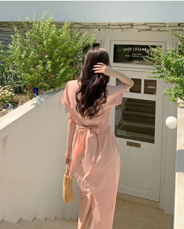 Elegant Pink Draped Maxi Dress