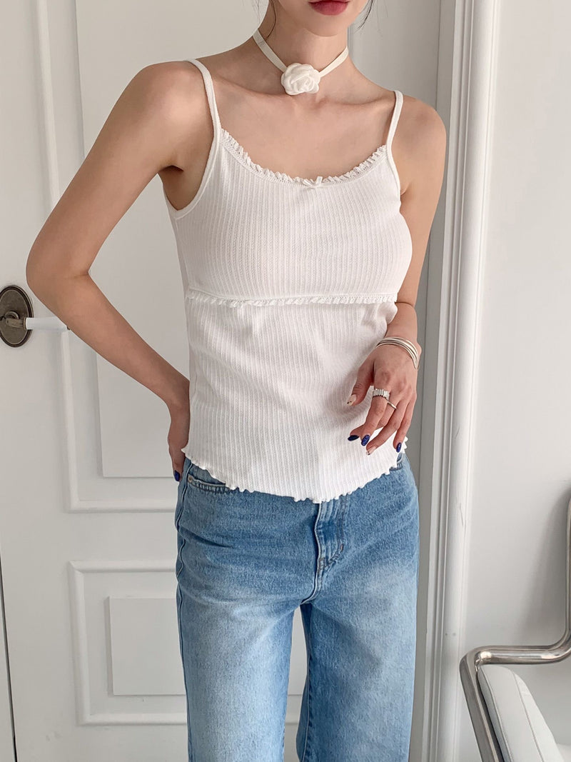 Lace Trim Cotton Bowknot Camisole