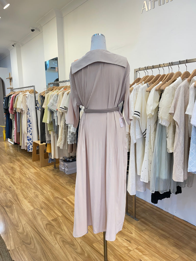 Beige Long Pleated Oversized dress