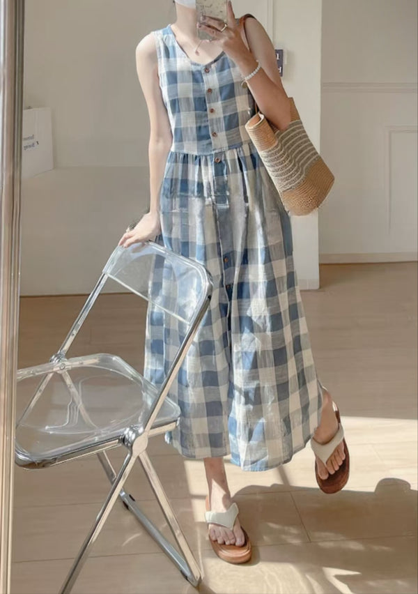 Linen checked sweet dress