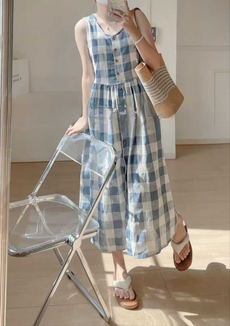 Linen checked sweet dress