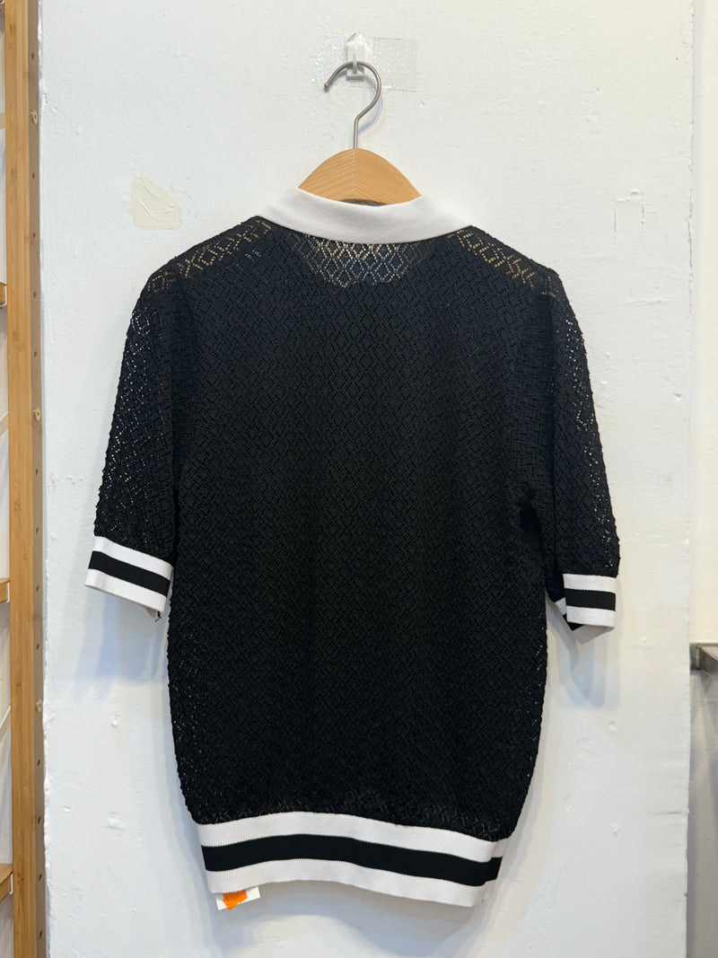 Black Knit Lace Polo Shirt