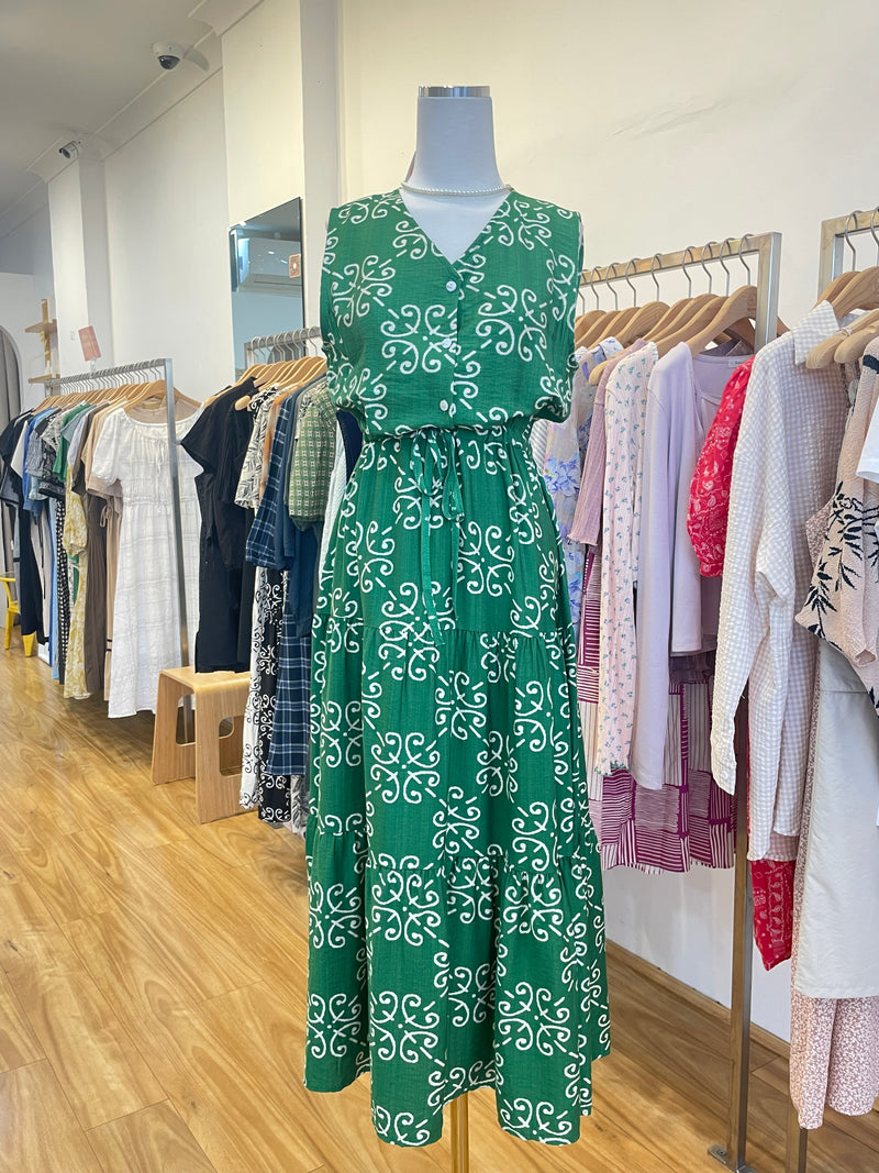 Summer Green Pattern Maxi Dress