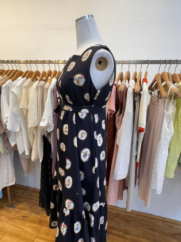 Black Cartoon Painting Sleeveless Pattern Dress