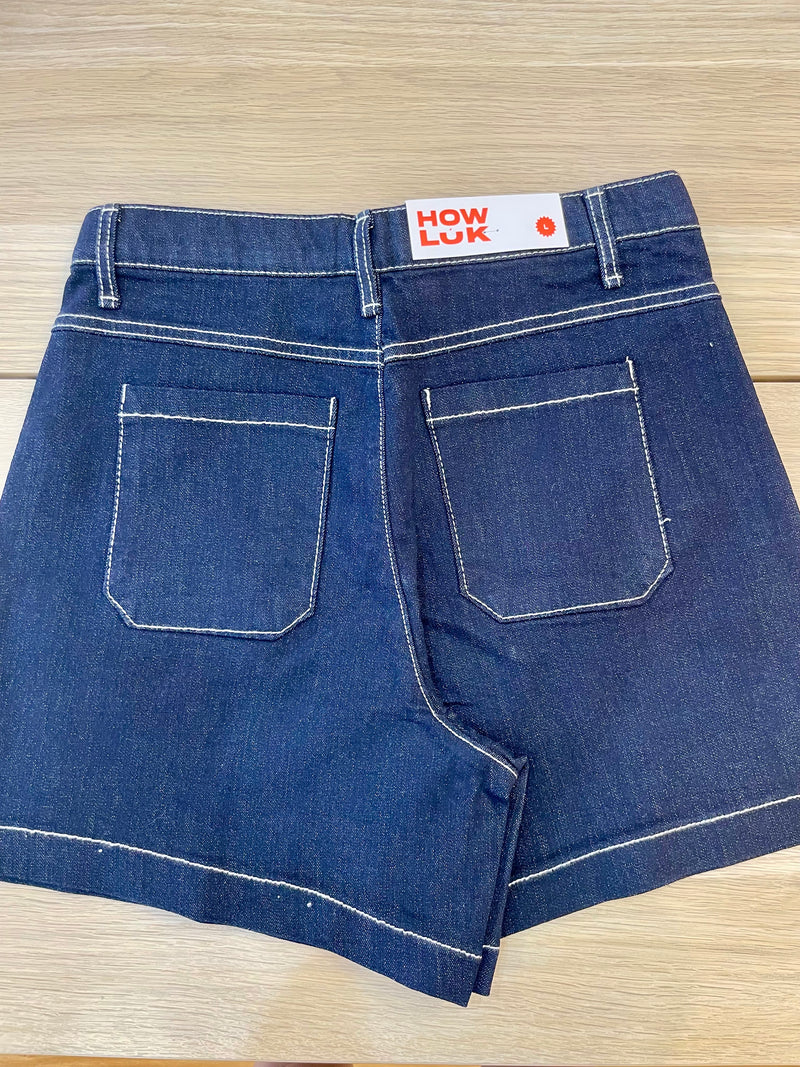 Dark Blue Glitter Denim Shorts