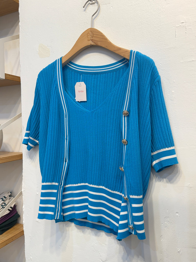 Blue Knit Set with Button