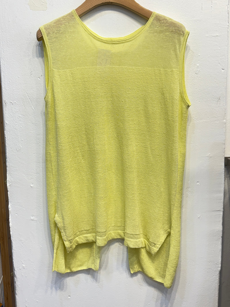 Yellow Knit Sleeveless Top with Back Slit