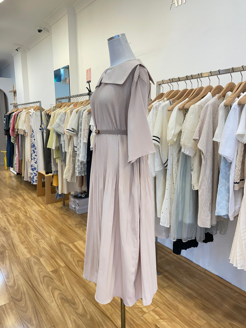 Beige Long Pleated Oversized dress