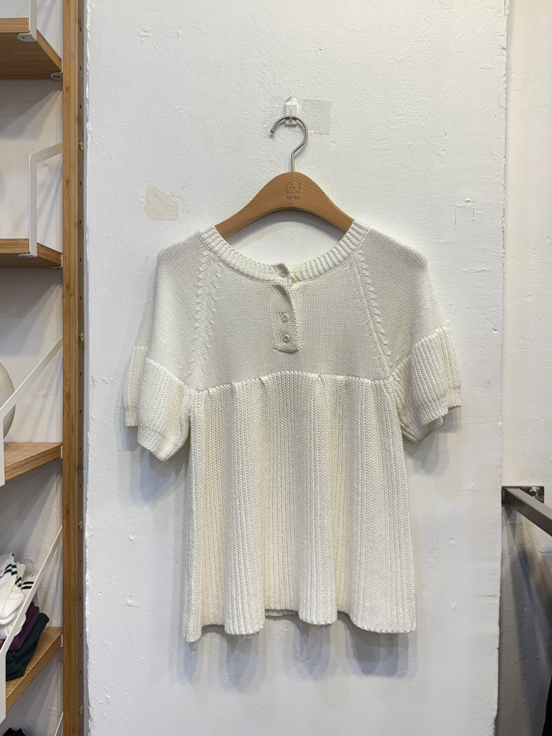 White Knit Short Sleeve Top