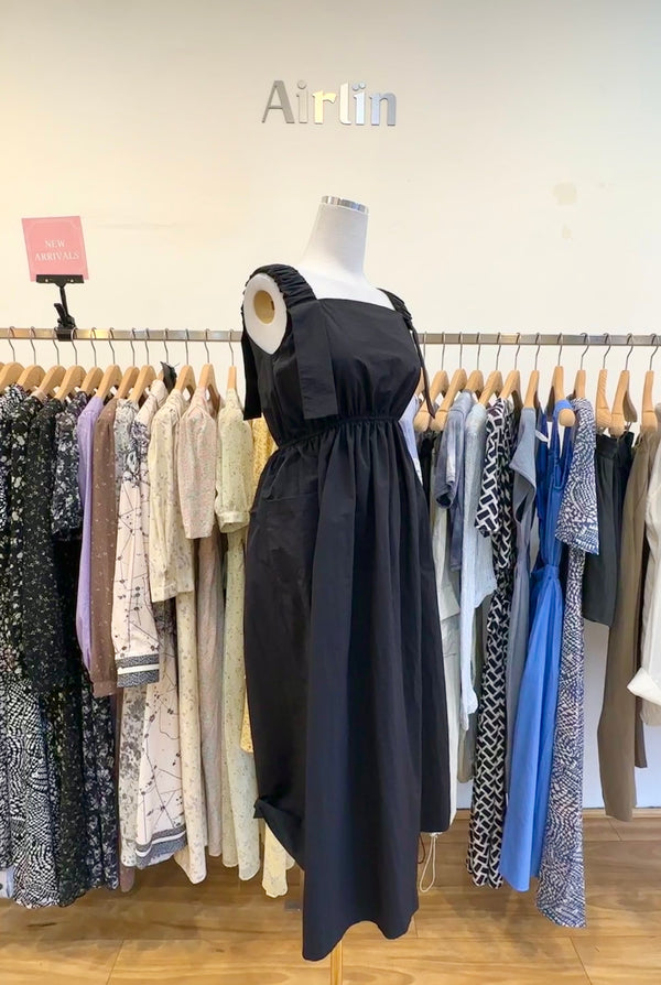 Chic Black Nylon Overall Maxi Dress