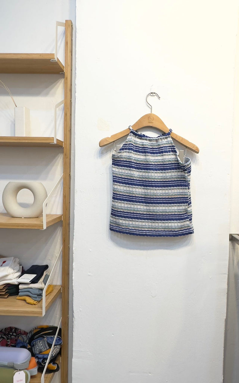 100% Linen Blue Stripes Summer Tank Top