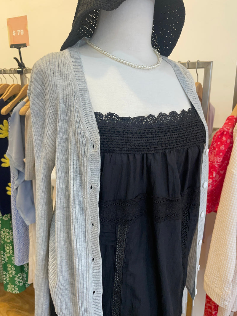 Black Lace Trim Midi Slip Dress