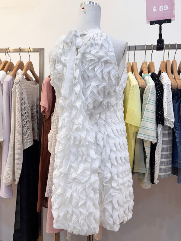 White Ruffe Texture Dress