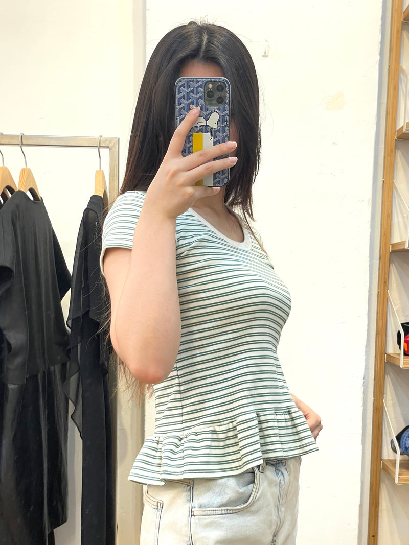 Ruffle-Hem Striped Tee