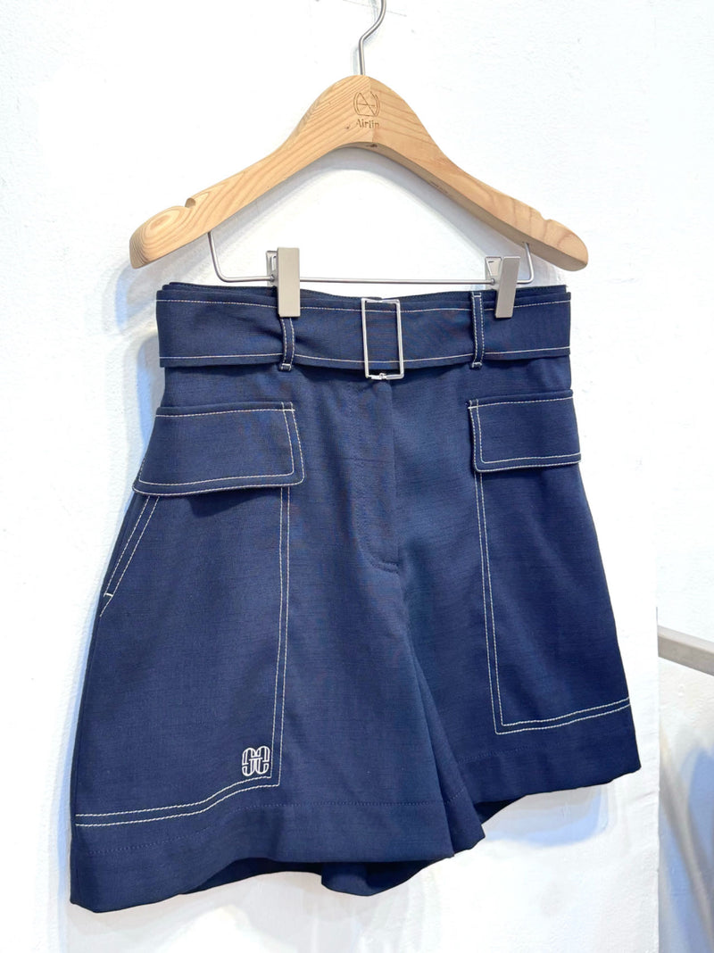 Belted denim shorts