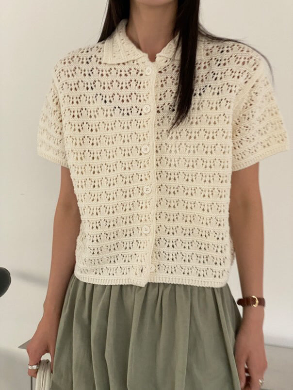 Short-Sleeve Knit Hollow-Out Shirt