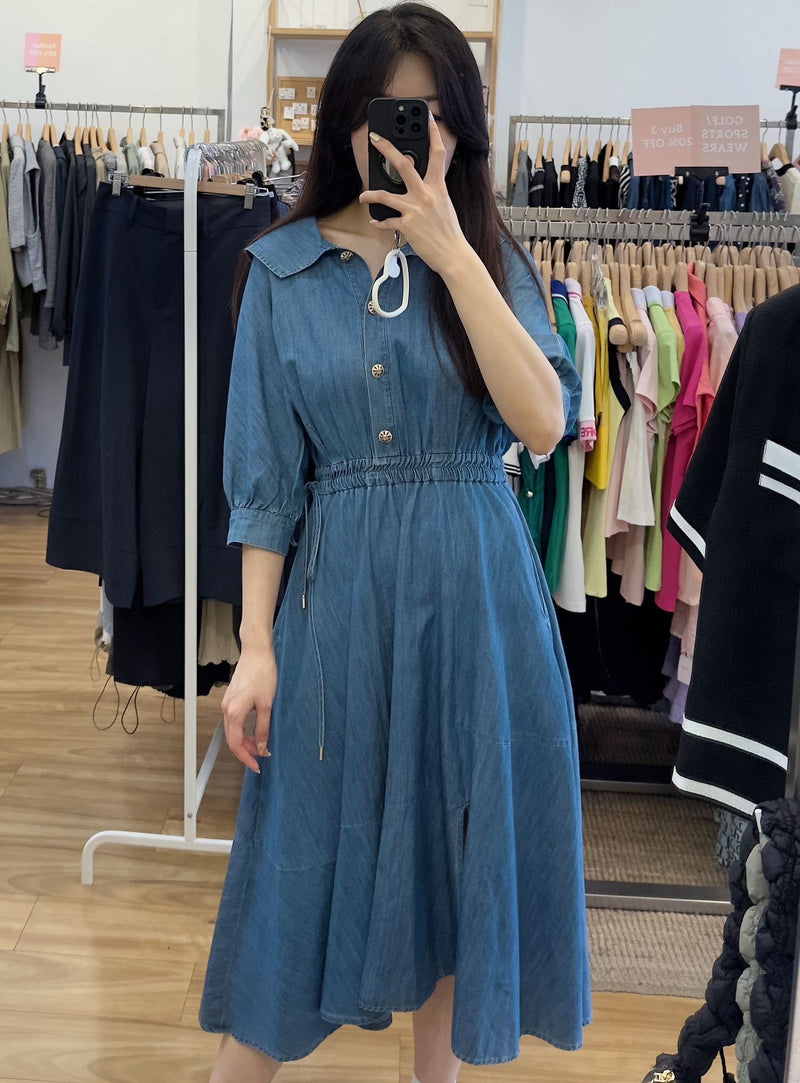 Blue Denim Daily Half-sleeved Shirt Dress