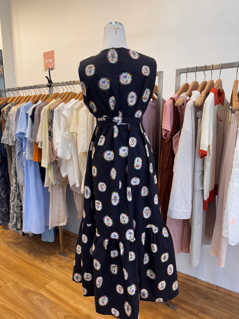 Black Cartoon Painting Sleeveless Pattern Dress