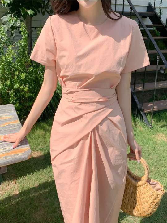 Elegant Pink Draped Maxi Dress