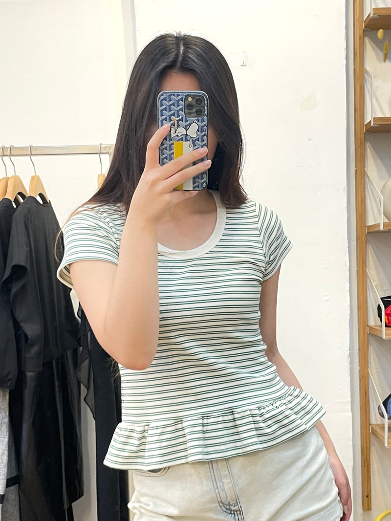 Ruffle-Hem Striped Tee