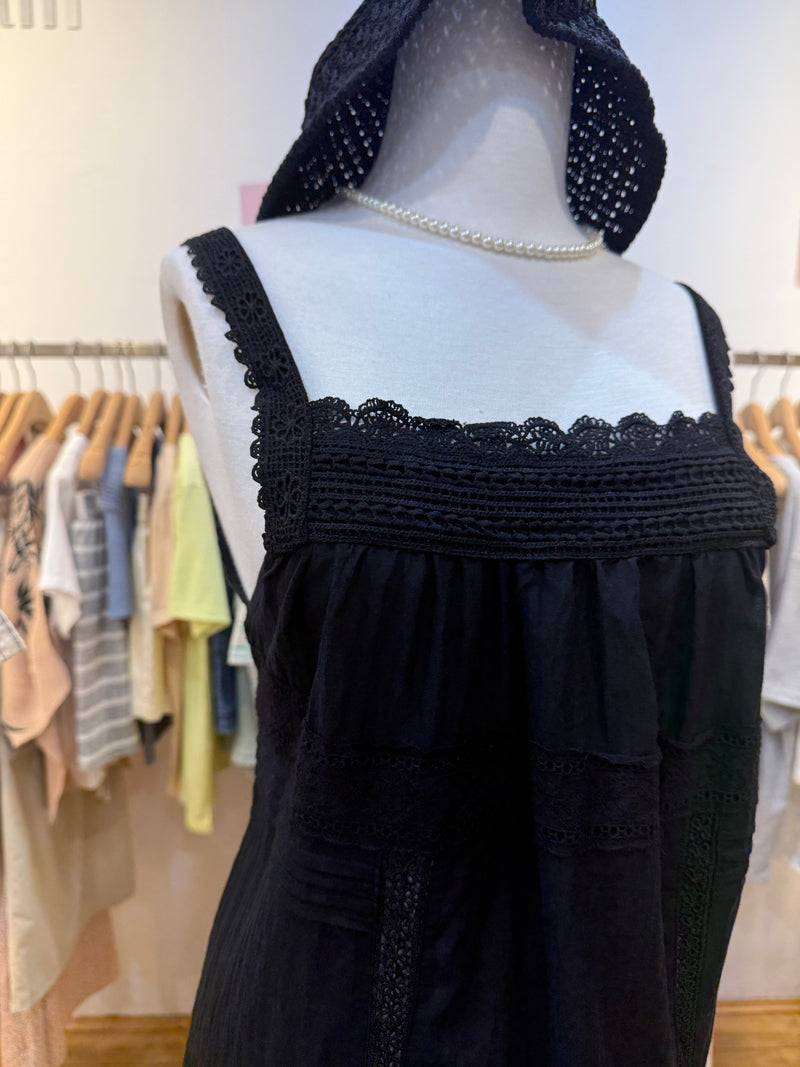 Black Lace Trim Midi Slip Dress