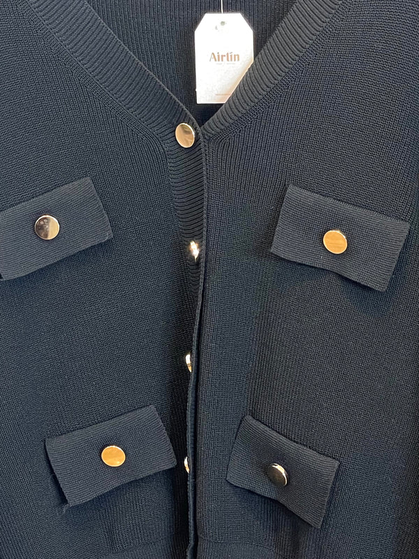Elegant Black Cardigan – Long Sleeves with Gold Button Accents
