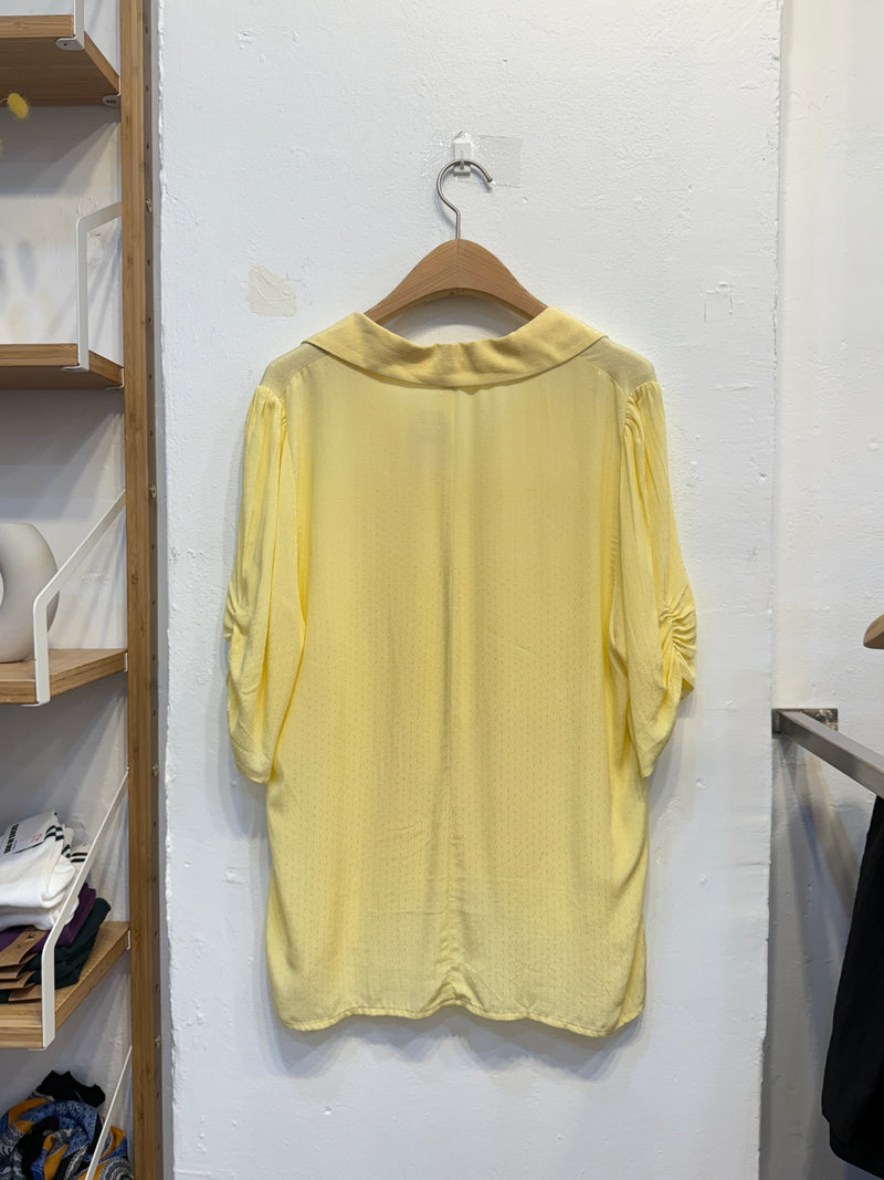 Yellow Short Sleeve Shirt with Ruched Cuffs