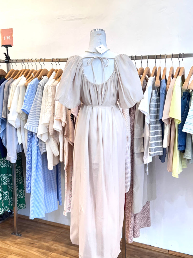 Puff Sleeve Tie-Back Dress