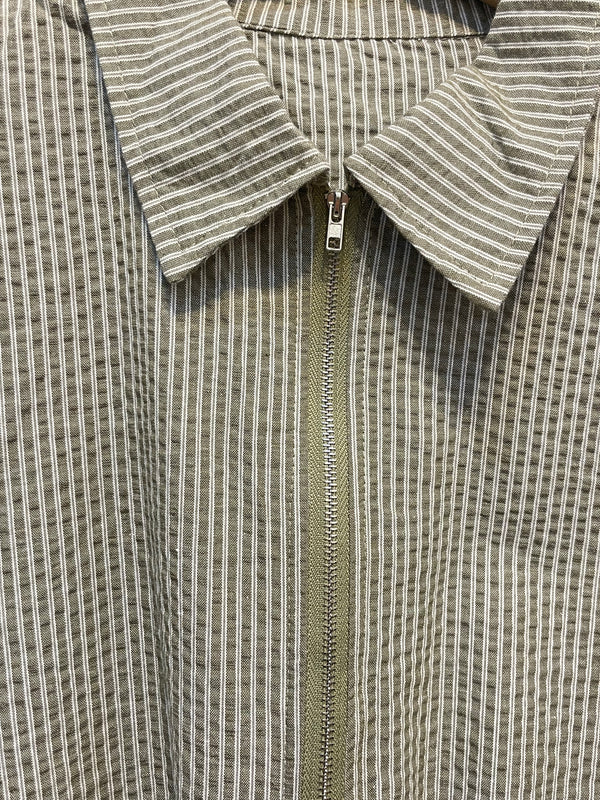 Green Striped Short-Sleeve Zip-Up Jacket