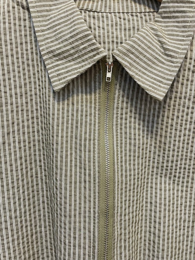 Green Striped Short-Sleeve Zip-Up Jacket