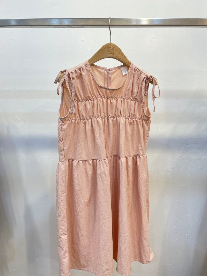 Ribbon shoulder gathered dress