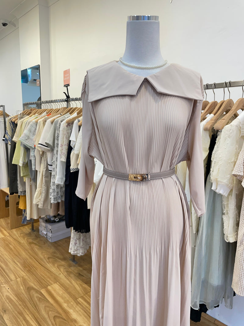 Beige Long Pleated Oversized dress