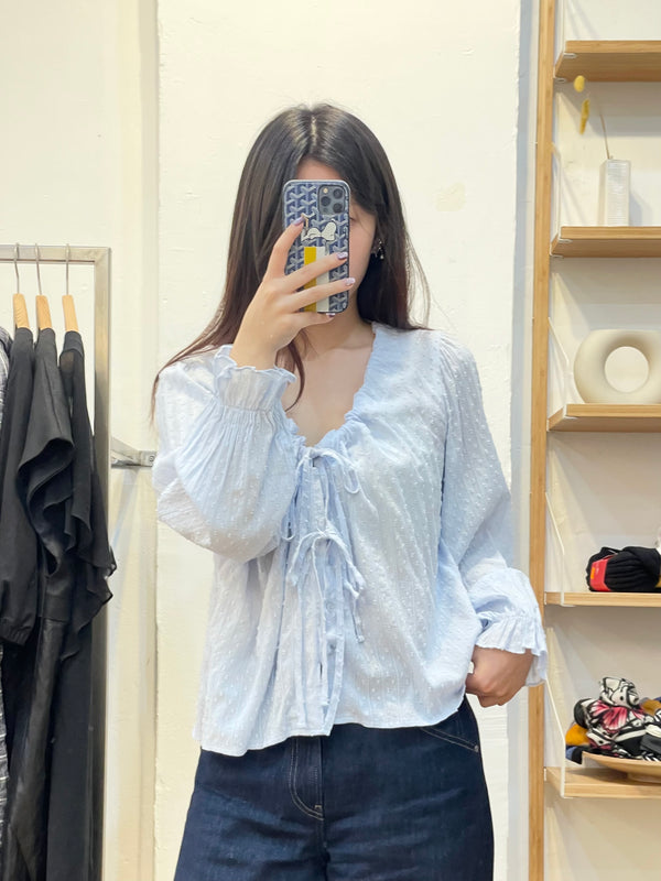 Soft Blue Ribbon Ruched Top