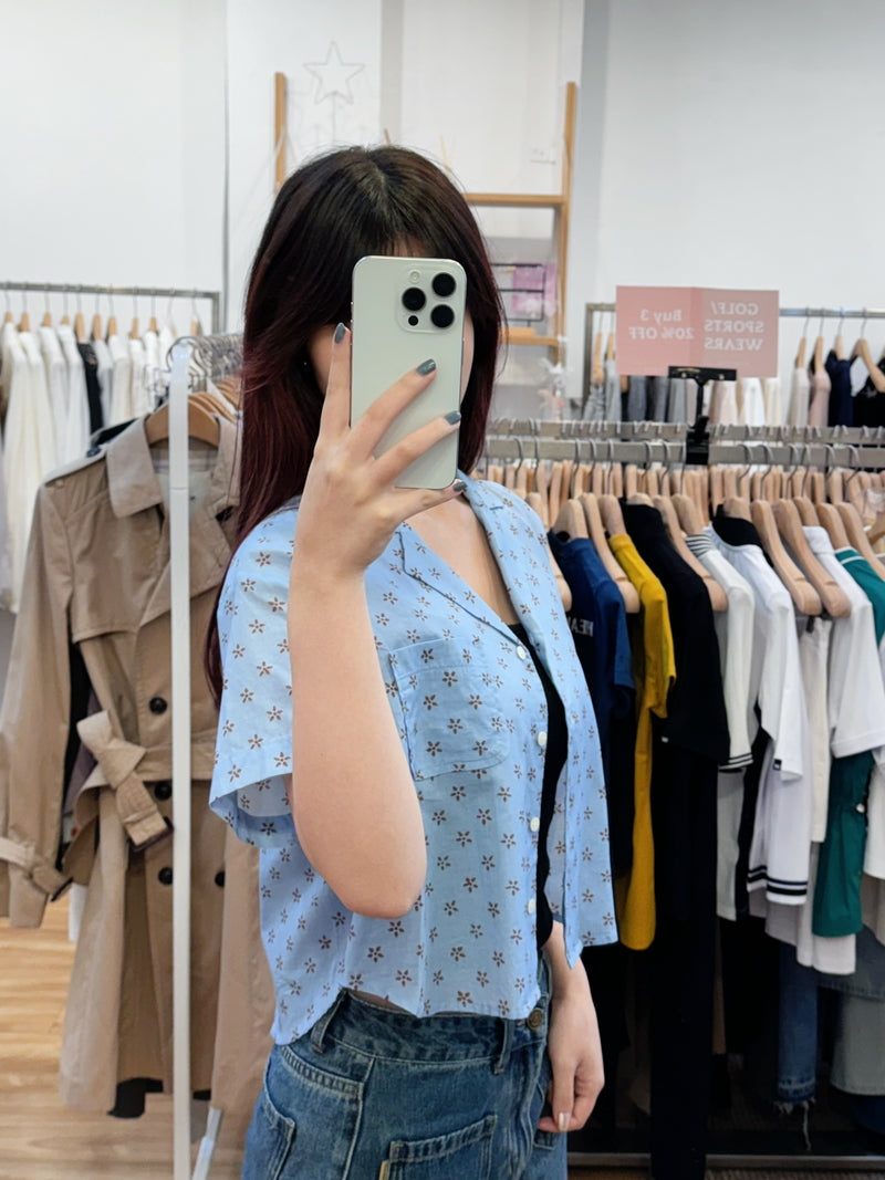 Blue floral crop shirt