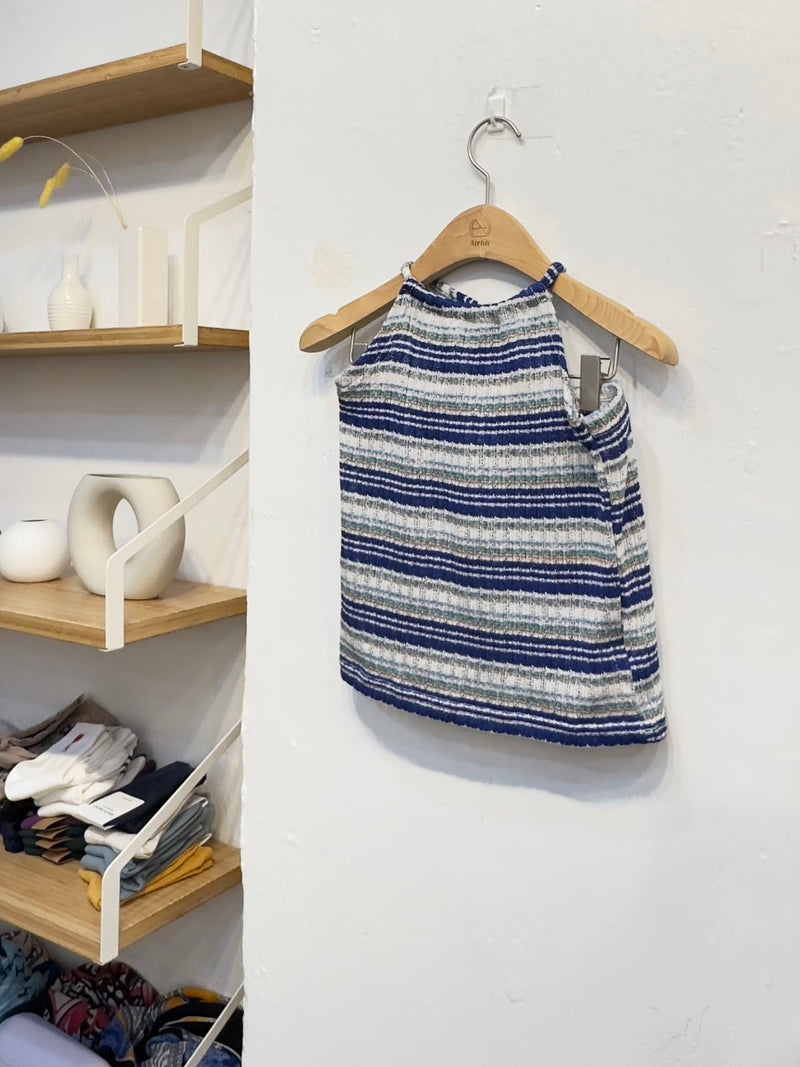 100% Linen Blue Stripes Summer Tank Top