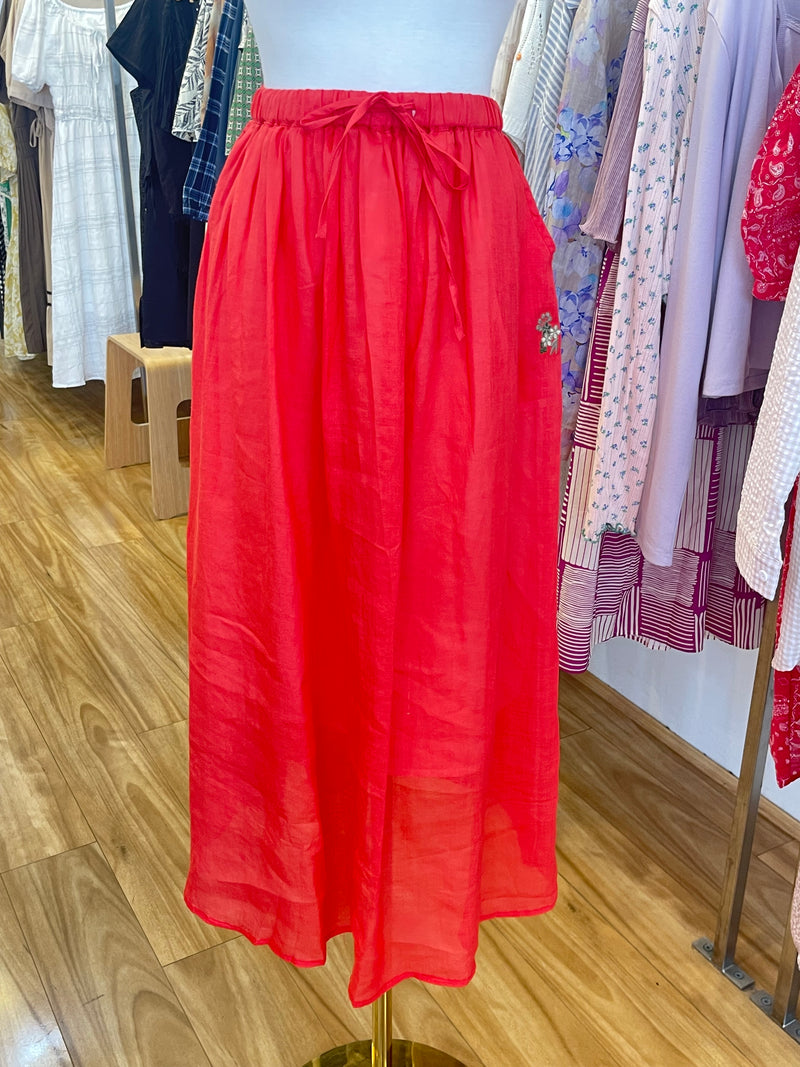 100% Linen Summer Red Rose Long skirt