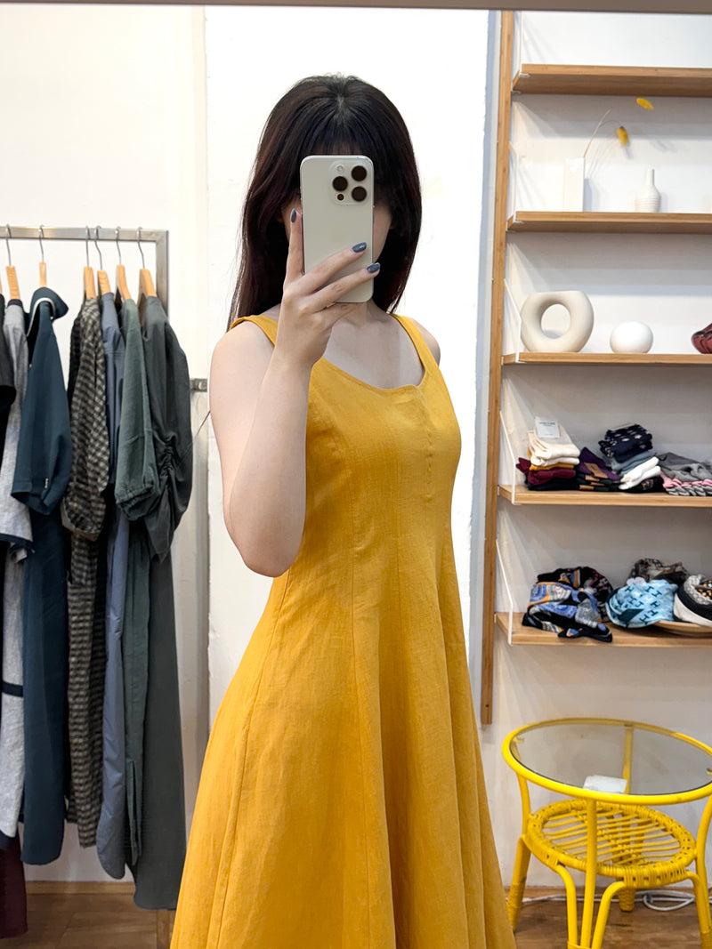 100% Linen Yellow Sleeveless Dress